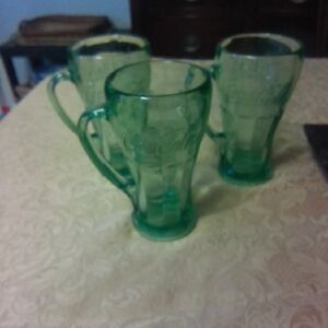 Coca Cola Green Glass Mug Trio